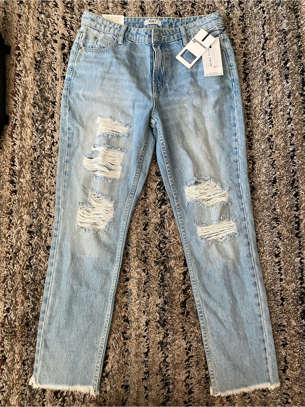 Oat New York Women’s Light Blue Distressed Boyfriend Jeans Size 27